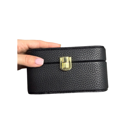 Black Pebbeled Faux Leather Travel Jewelry Organizer - Picture 6 of 11